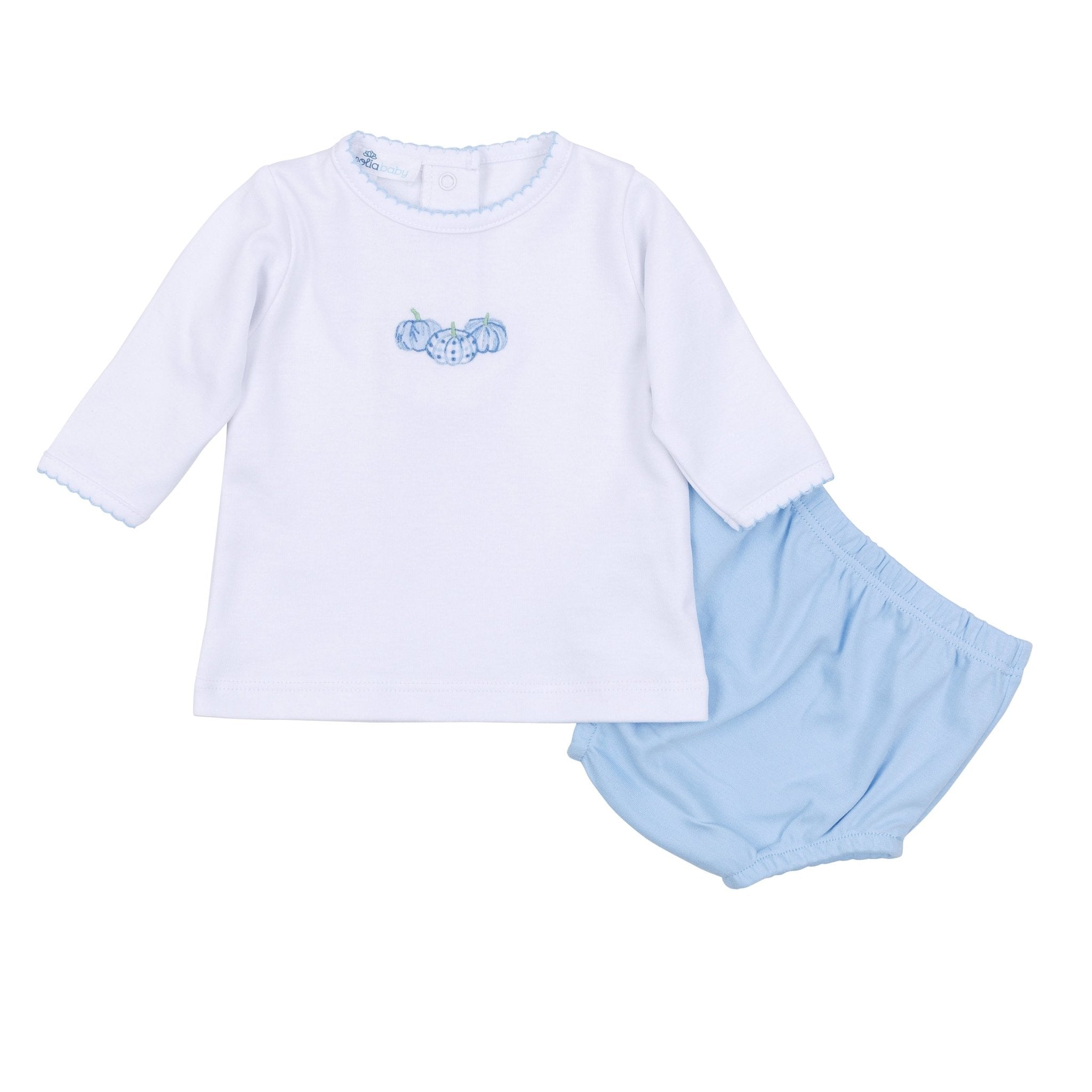 Precious Pumpkins Embroidered Long Sleeve Diaper Cover Set - Light Blue - Magnolia BabyDiaper Cover