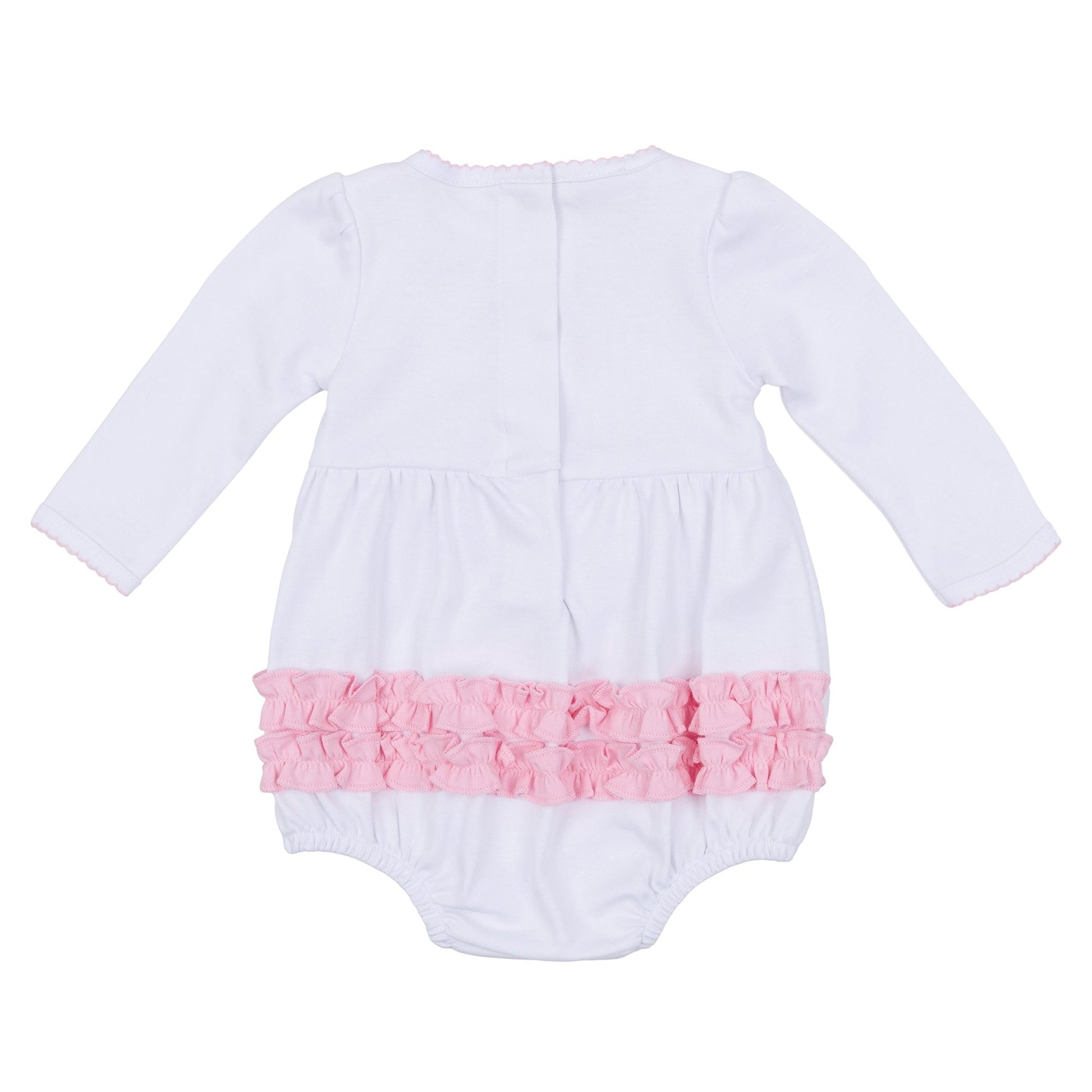 Precious Pumpkins Embroidered Ruffle Long Sleeve Bubble - Pink - Magnolia BabyBubble