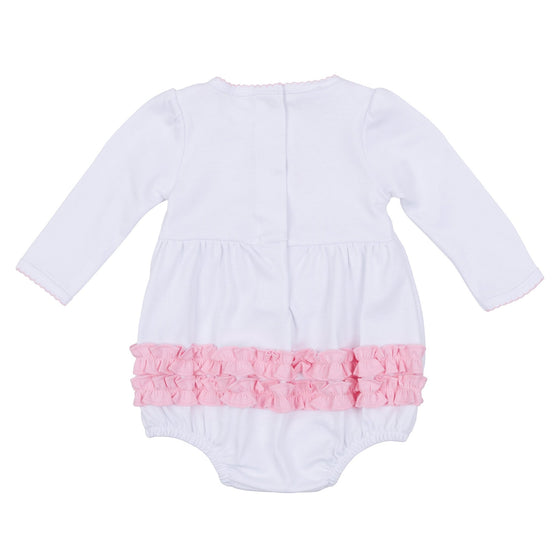 Precious Pumpkins Embroidered Ruffle Long Sleeve Bubble - Pink - Magnolia BabyBubble
