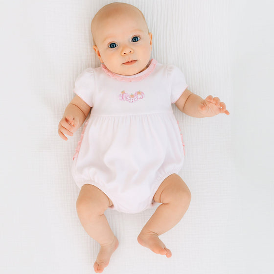 Precious Pumpkins Embroidered Ruffle Short Sleeve Bubble - Pink - Magnolia BabyBubble