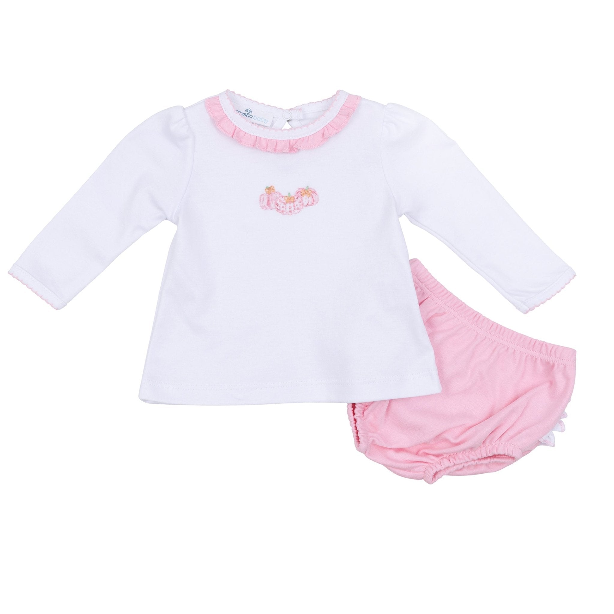 Precious Pumpkins Embroidered Ruffle Short Sleeve Diaper Cover Set - Pink - Magnolia BabyDiaper Cover