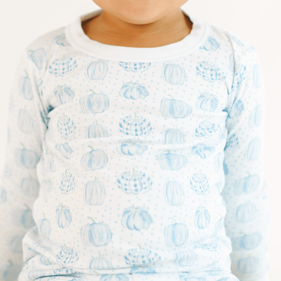 Precious Pumpkins Long Pajamas - Light Blue - Magnolia BabyLong Pajamas