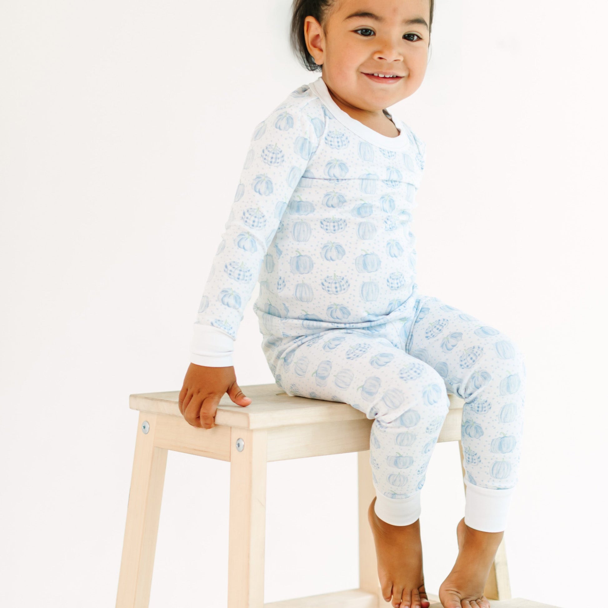 Precious Pumpkins Long Pajamas - Light Blue - Magnolia BabyLong Pajamas