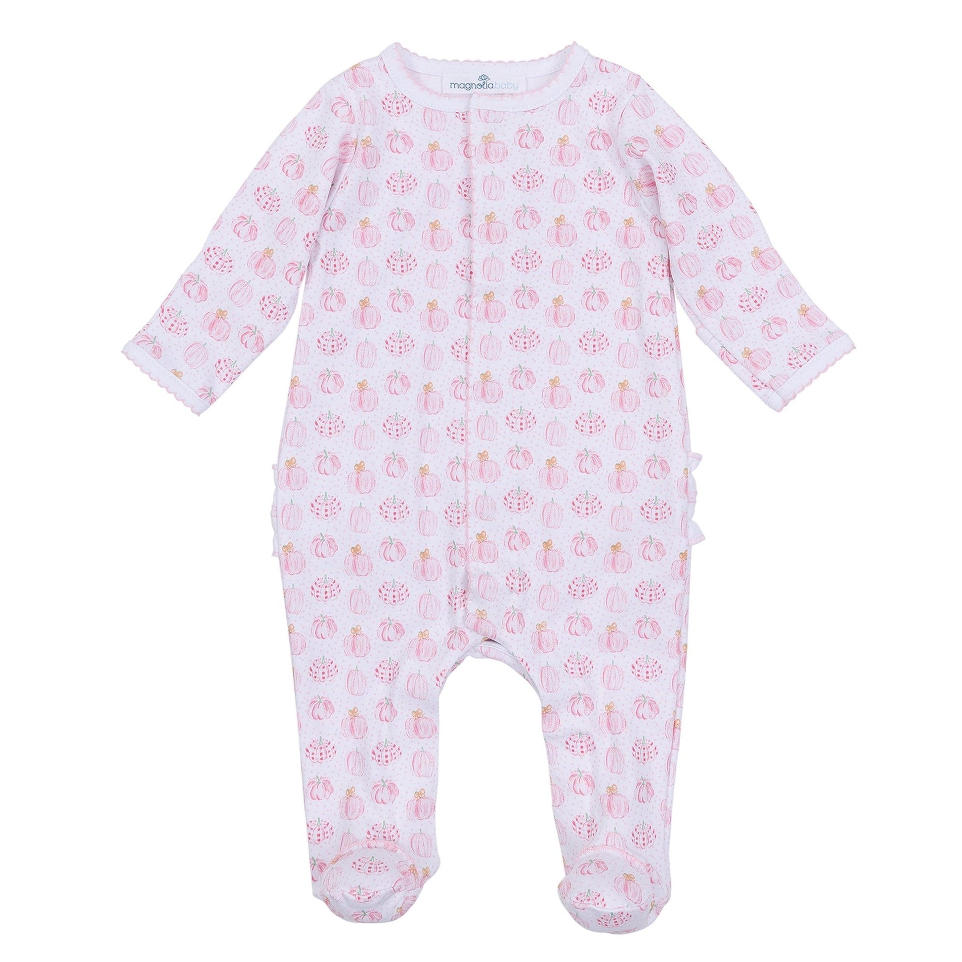 Precious Pumpkins Print Ruffle Footie - Pink - Magnolia BabyFootie