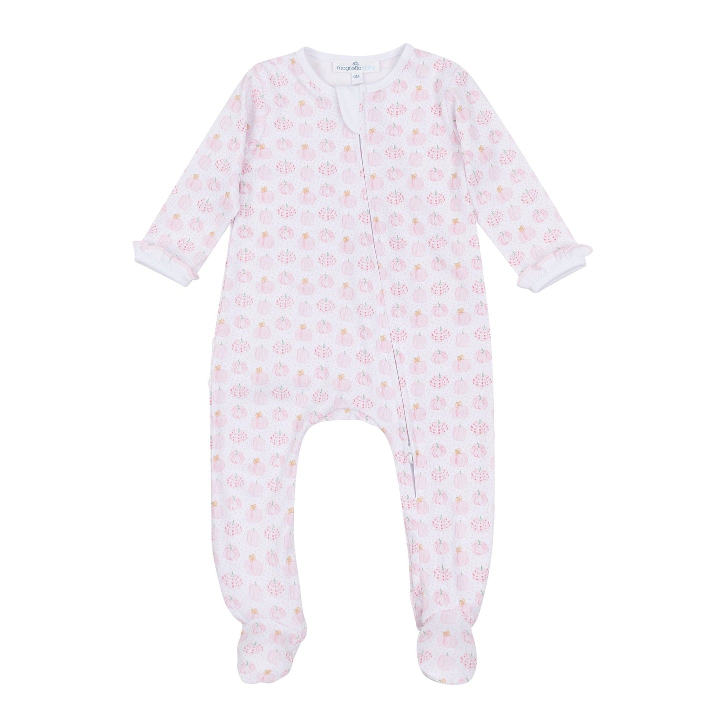 Precious Pumpkins Print Ruffle Zip Footie - Pink - Magnolia BabyFootie