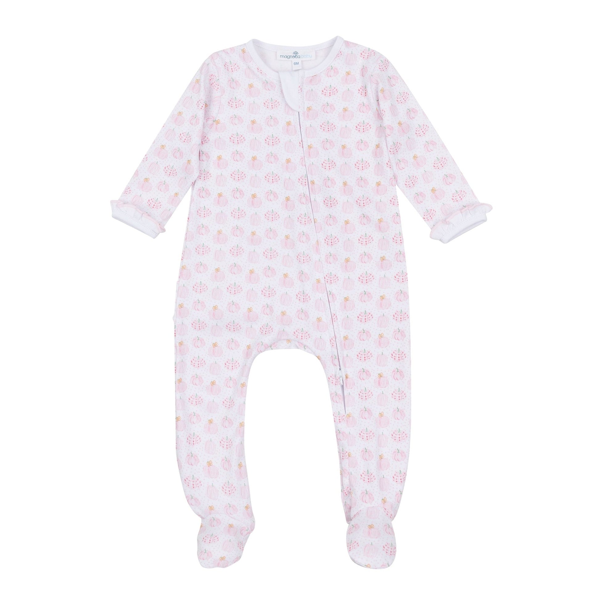 Precious Pumpkins Print Ruffle Zip Footie - Pink - Magnolia BabyFootie