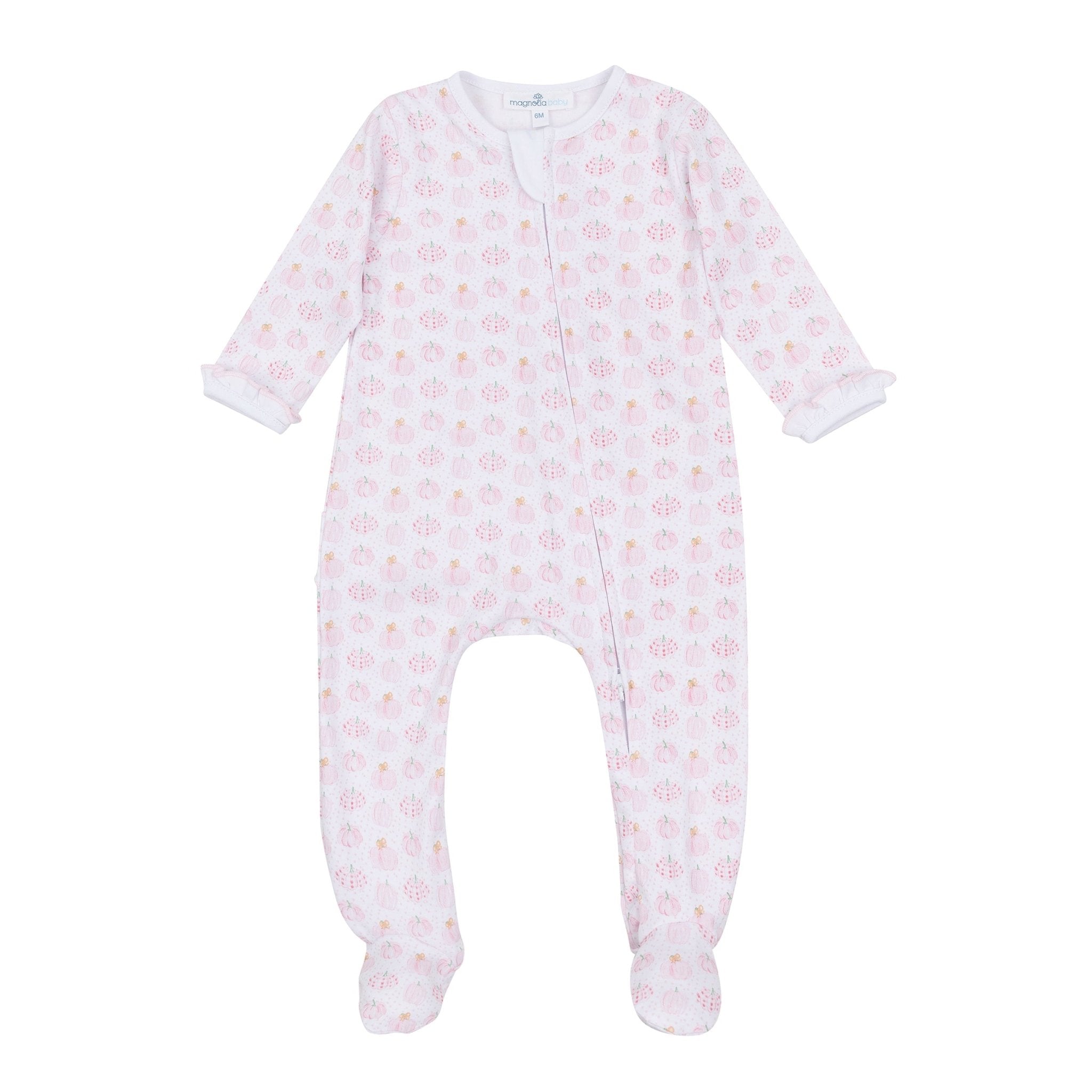 Precious Pumpkins Print Ruffle Zip Footie - Pink - Magnolia BabyFootie
