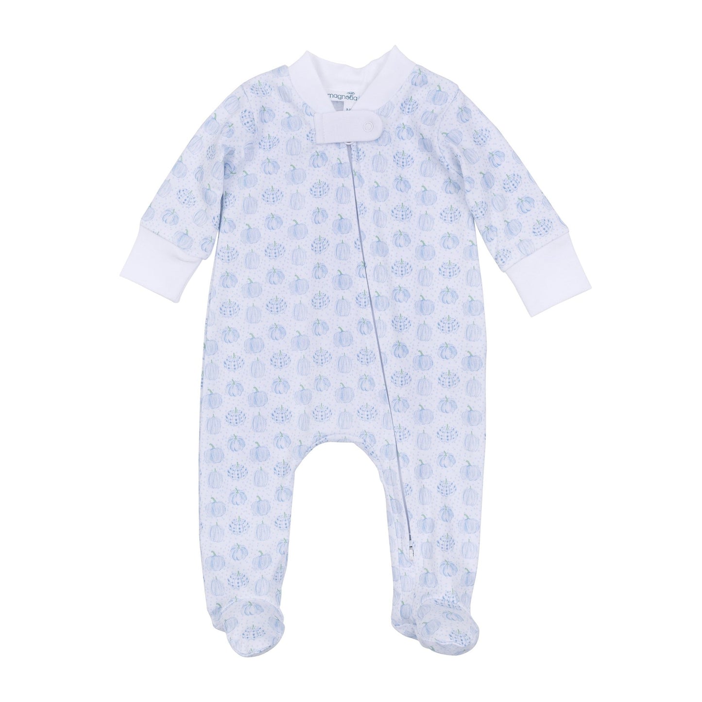 Precious Pumpkins Print Zip Footie - Light Blue - Magnolia BabyFootie