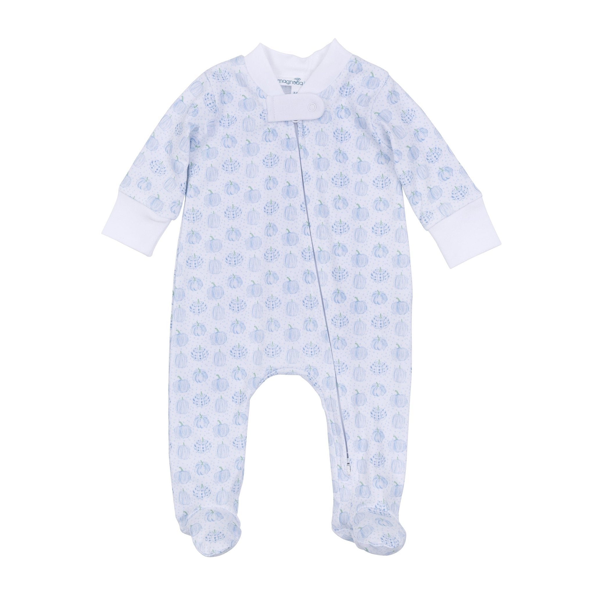 Precious Pumpkins Print Zip Footie - Light Blue - Magnolia BabyFootie