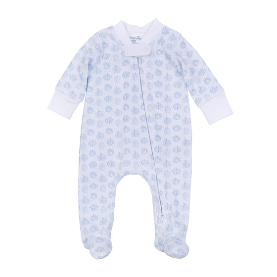 Precious Pumpkins Print Zip Footie - Light Blue - Magnolia BabyFootie