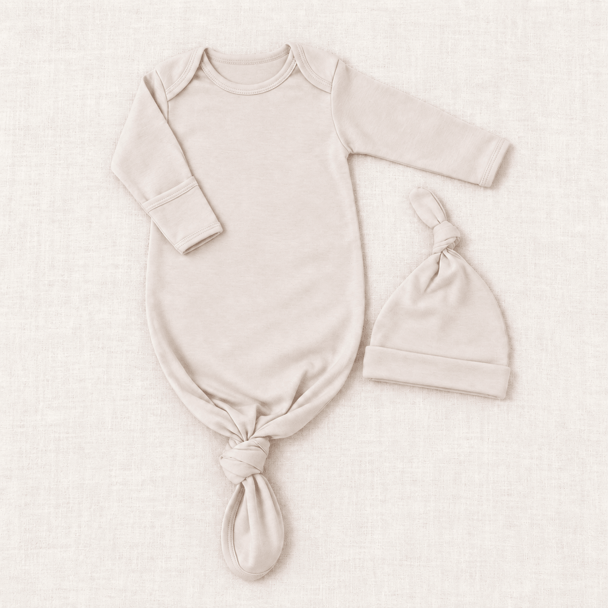 Luna and Arlo_Preemie Driftwood Gown + Knot Hat Set_1