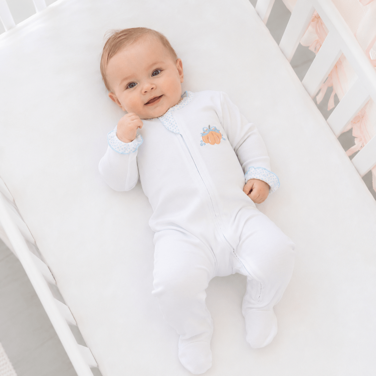 Magnolia Baby_Prettiest in the Patch Hand-Embroidered Ruffle Zip Footie_1