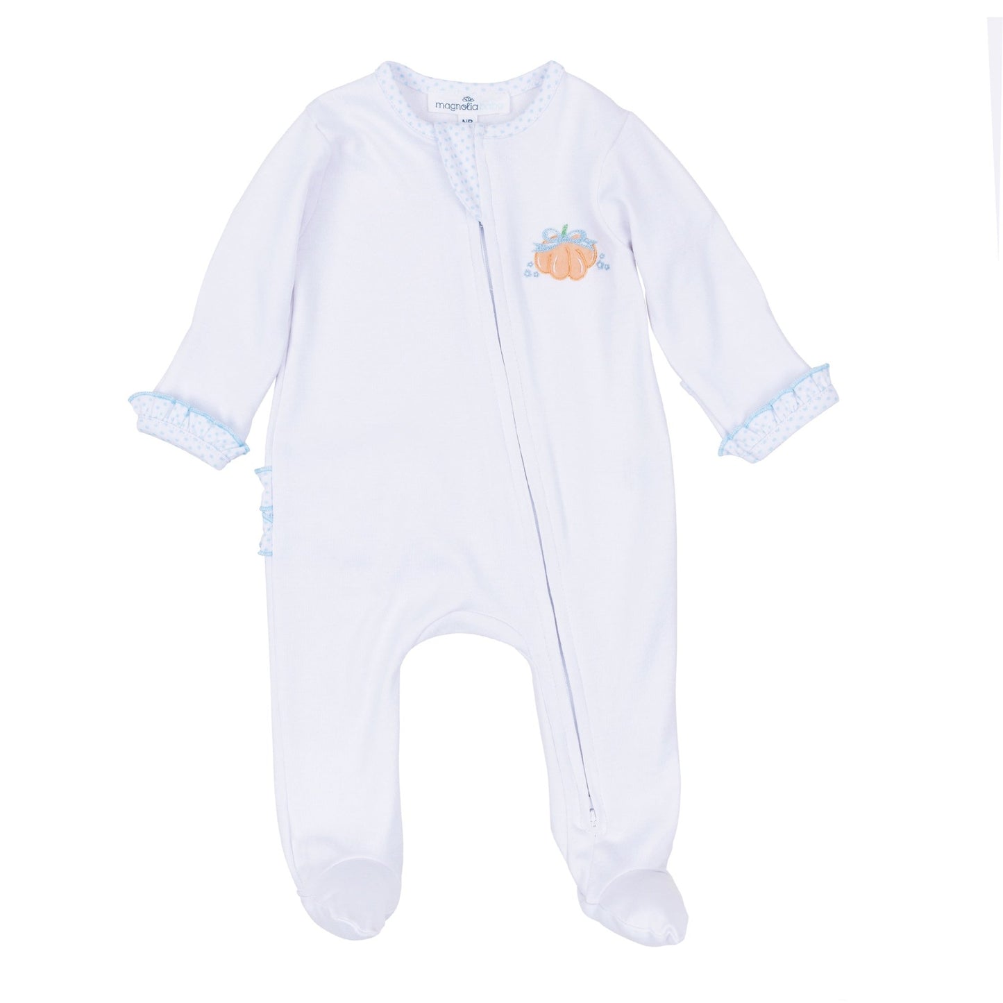 Magnolia Baby_Prettiest in the Patch Hand-Embroidered Ruffle Zip Footie_2