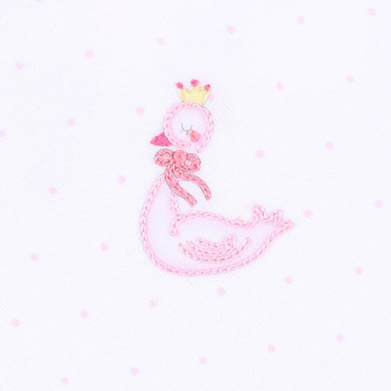 Princess Swan Pink Embroidered Cross Ruffle Footie - Magnolia BabyFootie