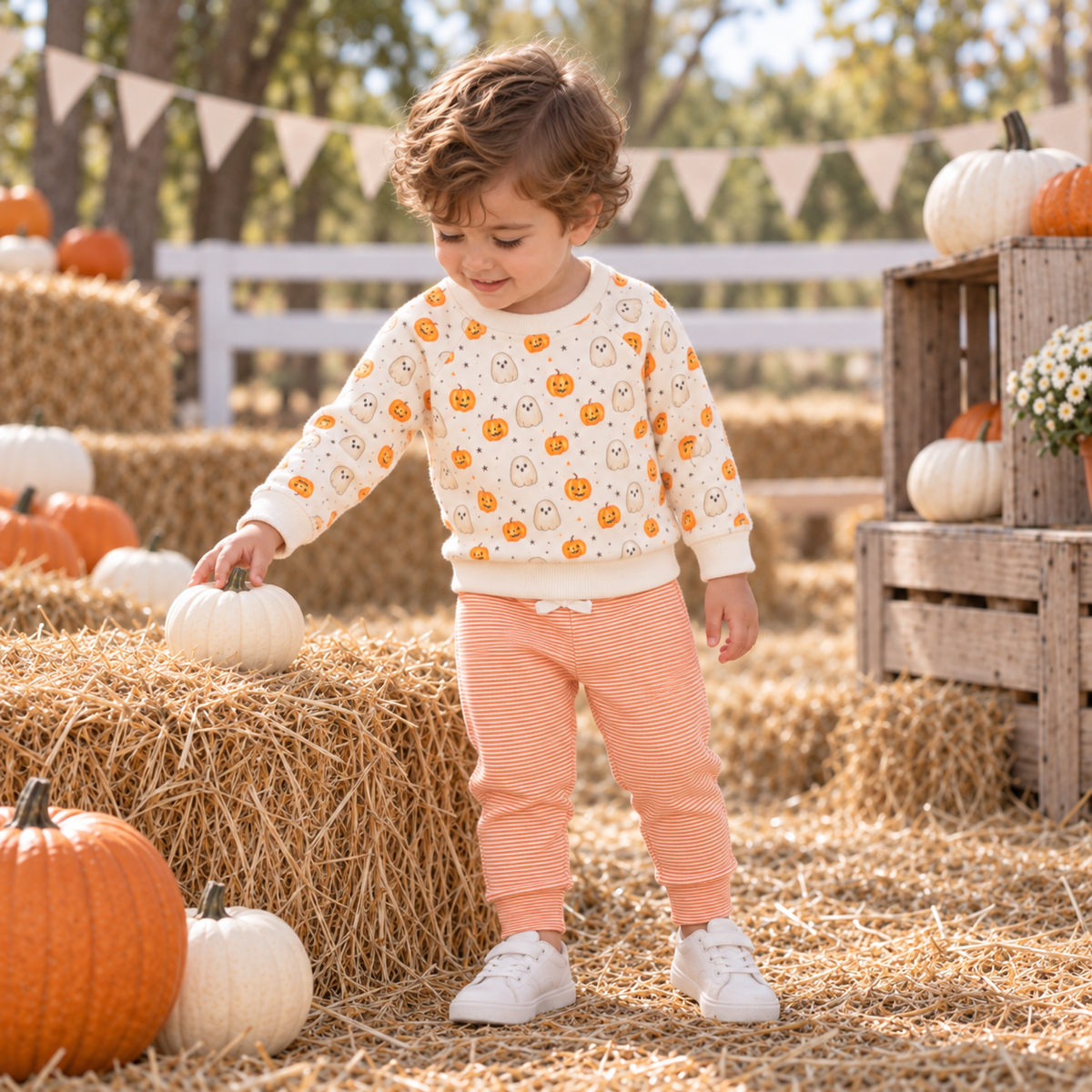 Boy Playwear Set - Pumpkin and Boo Sweatshirt & Joggers