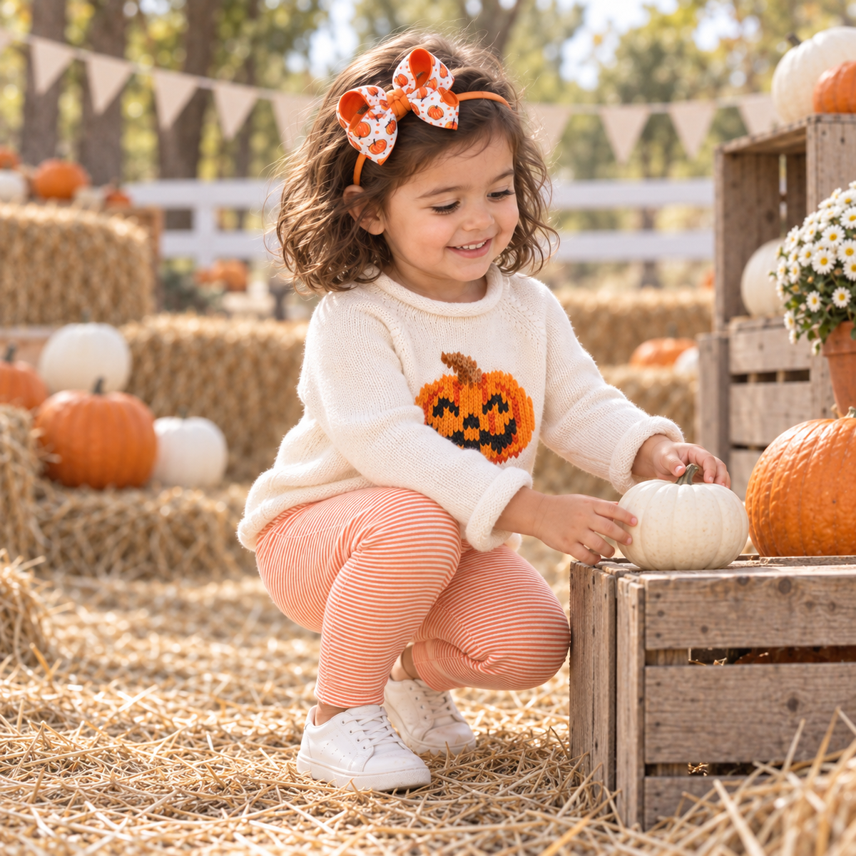 Girl Playwear Set - Pumpkin and Boo Rollneck Sweater & Leggings