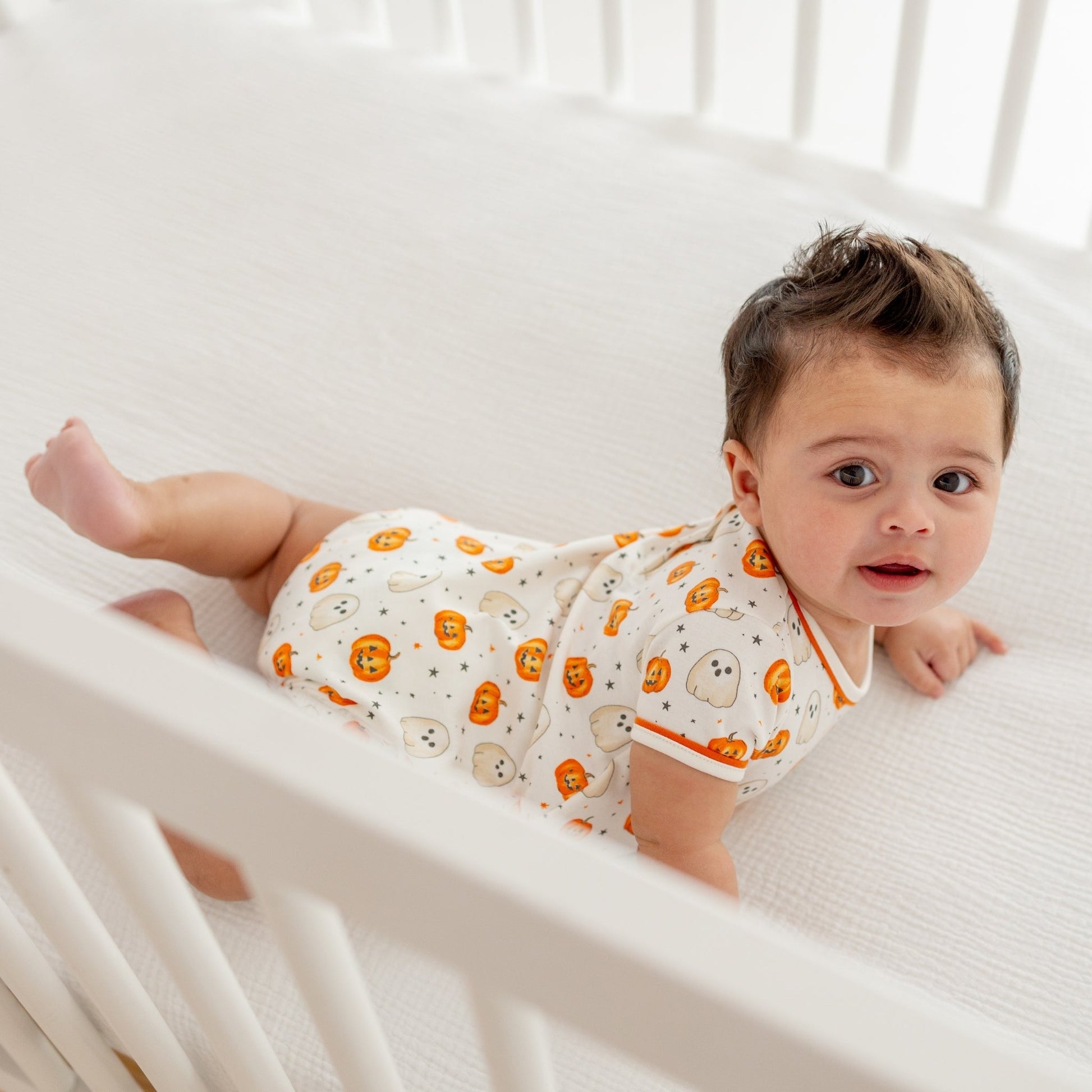 Luna and Arlo_Pumpkin and Boo Short Sleeve Boy Bubble_8