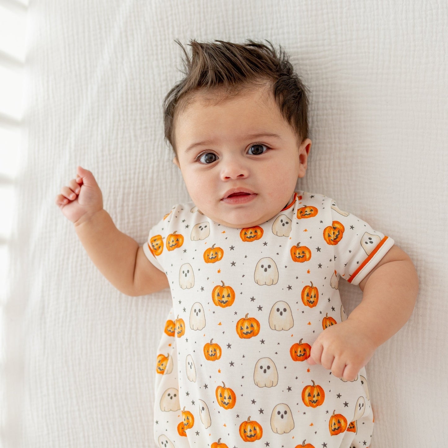 Luna and Arlo_Pumpkin and Boo Short Sleeve Boy Bubble_3