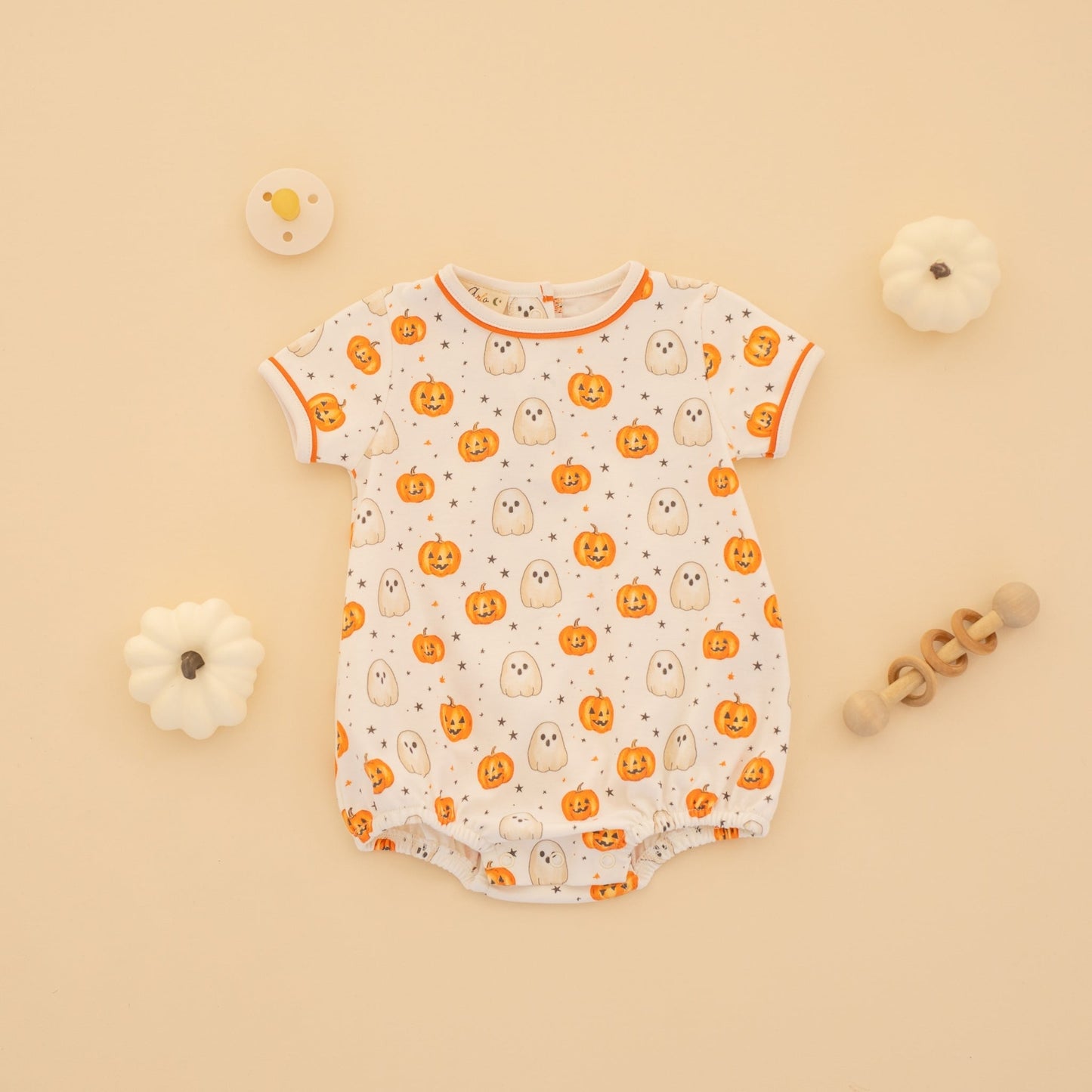 Luna and Arlo_Pumpkin and Boo Short Sleeve Boy Bubble_5