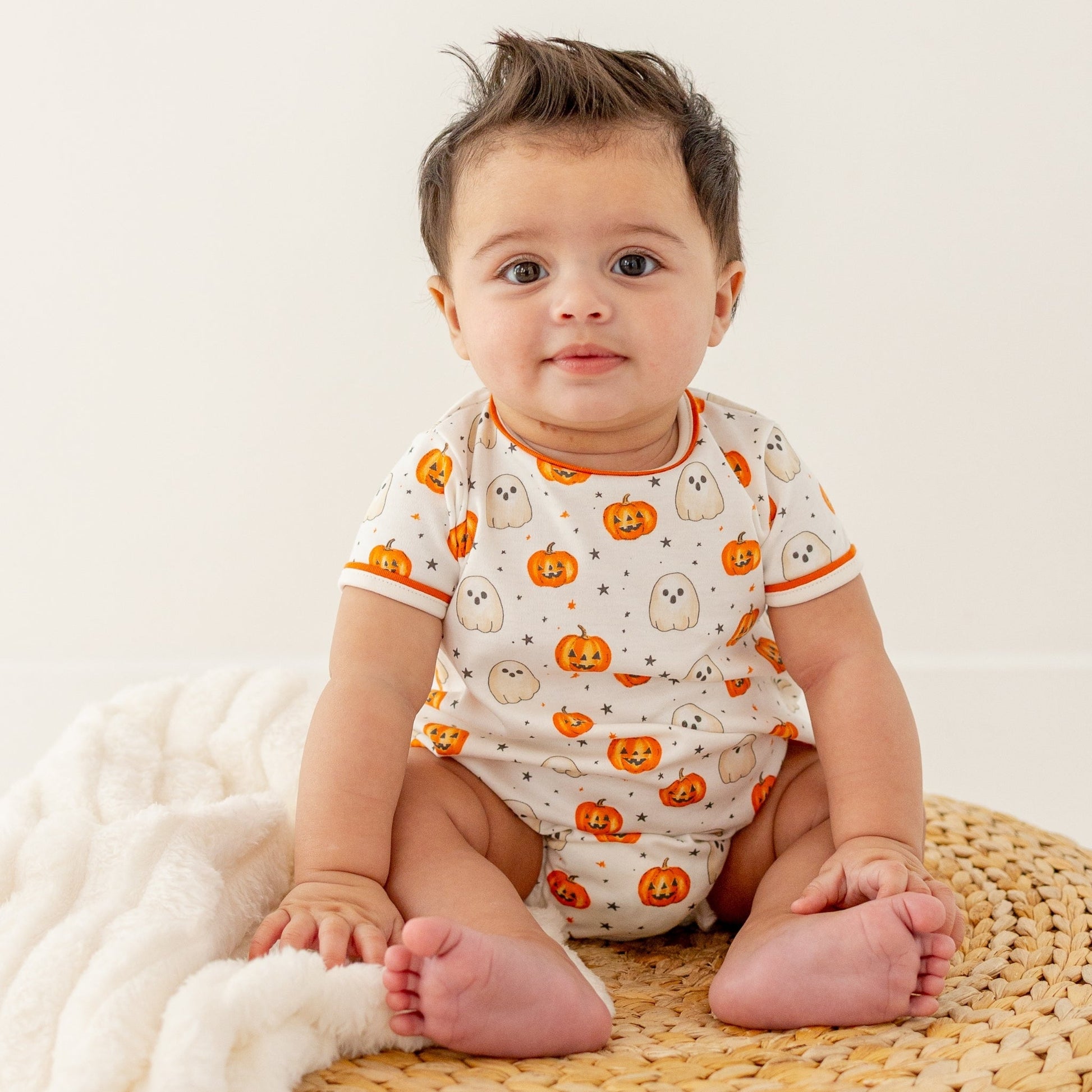 Luna and Arlo_Pumpkin and Boo Short Sleeve Boy Bubble_1