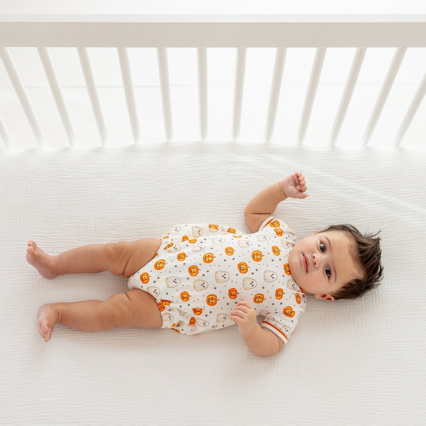 Luna and Arlo_Pumpkin and Boo Short Sleeve Boy Bubble_6
