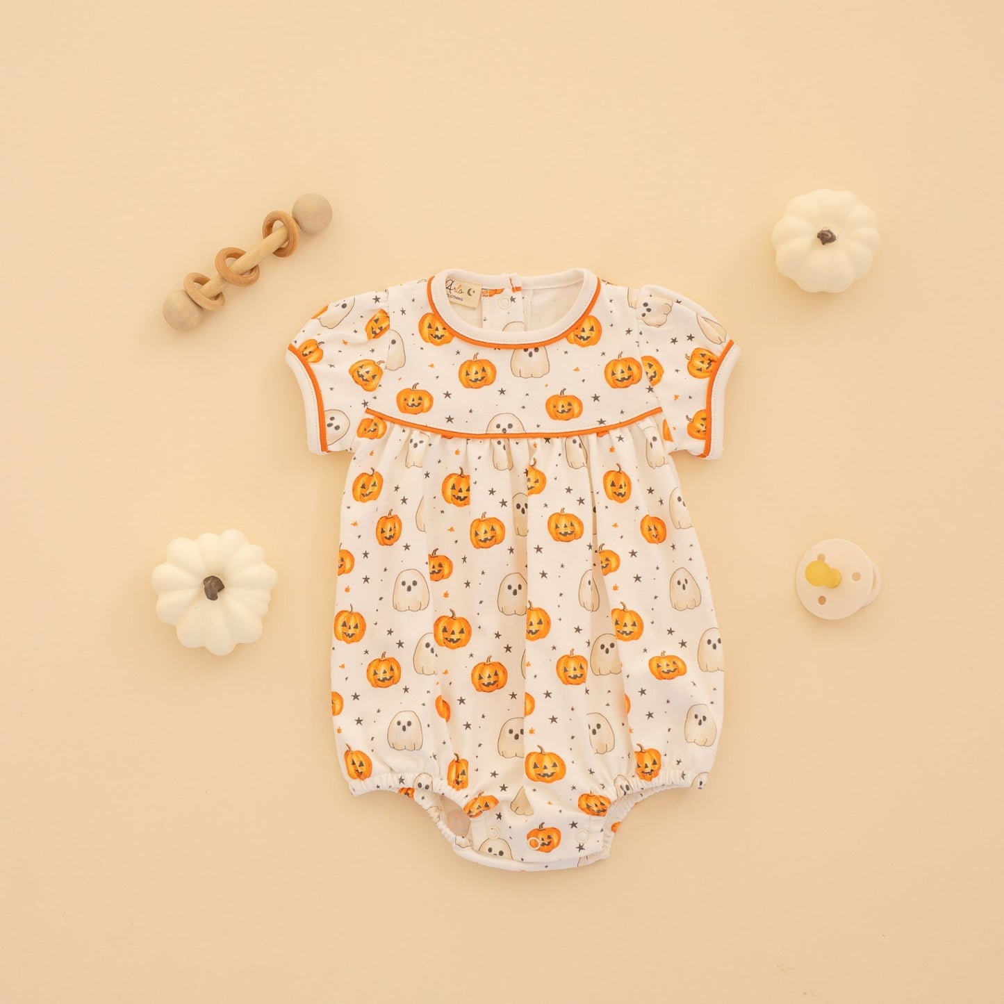 Luna and Arlo_Pumpkin and Boo Short Sleeve Girl Bubble_5