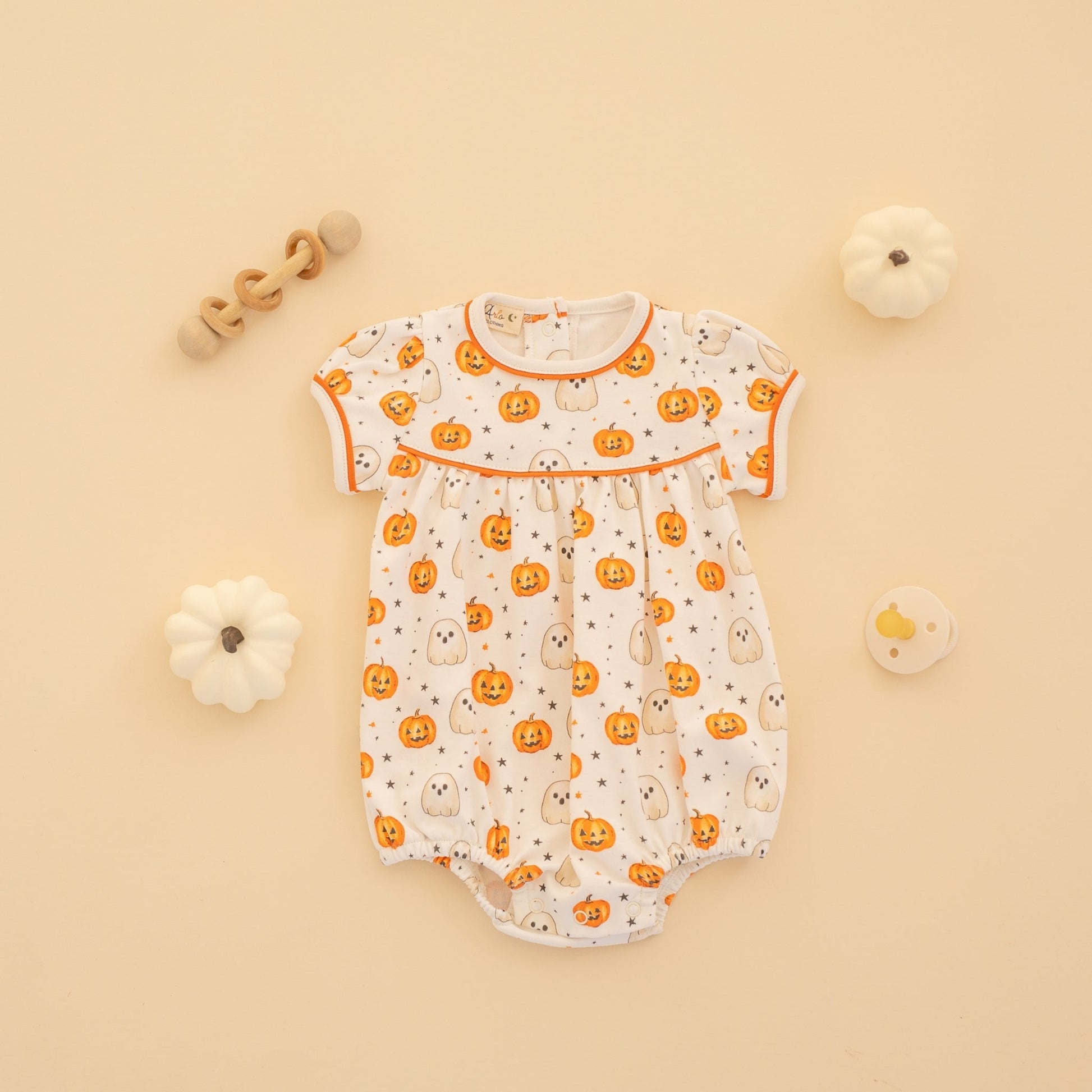 Luna and Arlo_Pumpkin and Boo Short Sleeve Girl Bubble_5