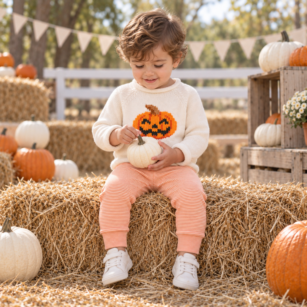 Boy Playwear Set - Pumpkin and Boo Rollneck Sweater & Joggers