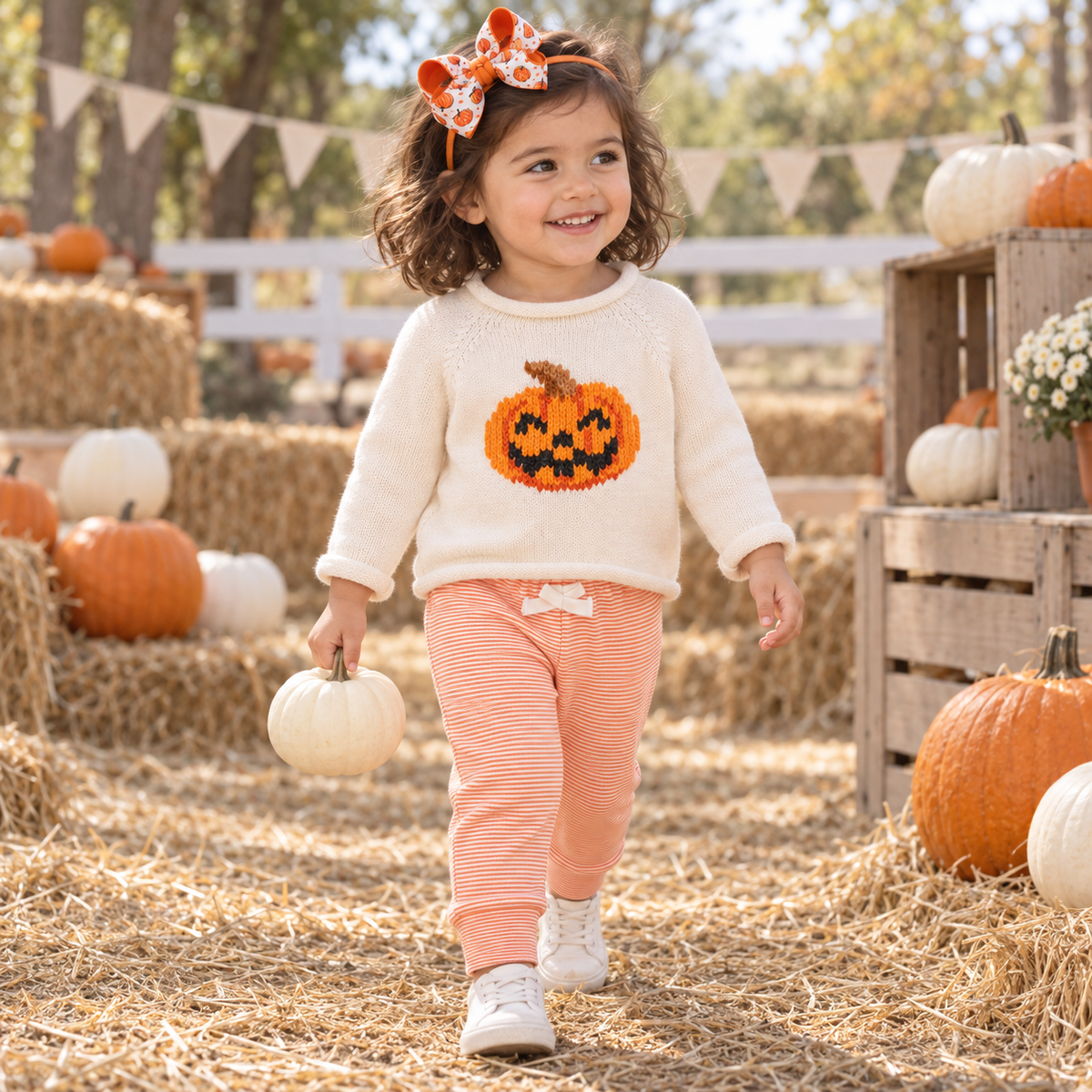 Girl Playwear Set - Pumpkin and Boo Rollneck Sweater & Leggings