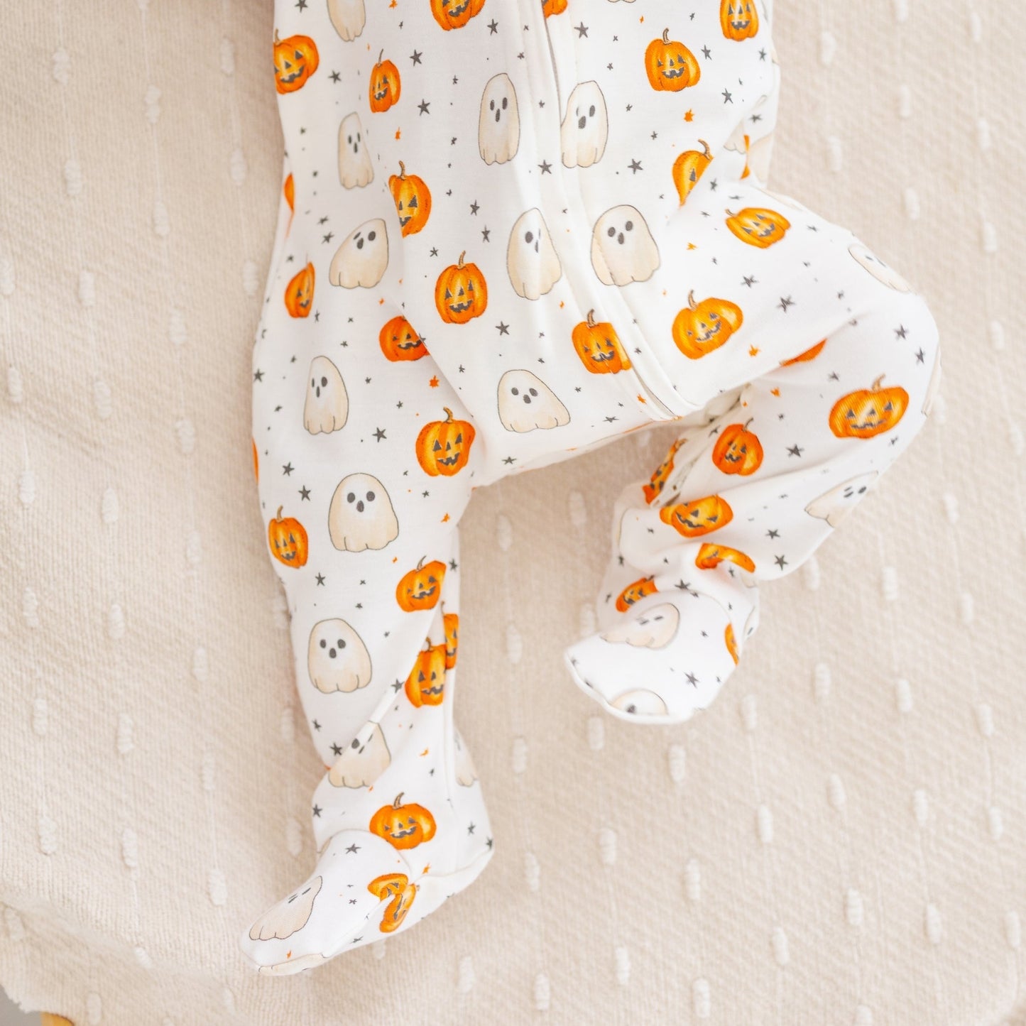 Luna and Arlo_Pumpkin and Boo Zip Footie_2