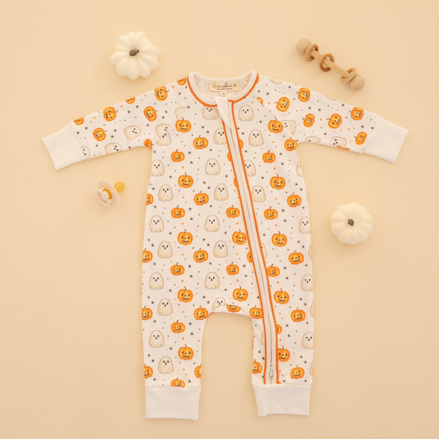 Luna and Arlo_Pumpkin and Boo Zip Playsuit_1