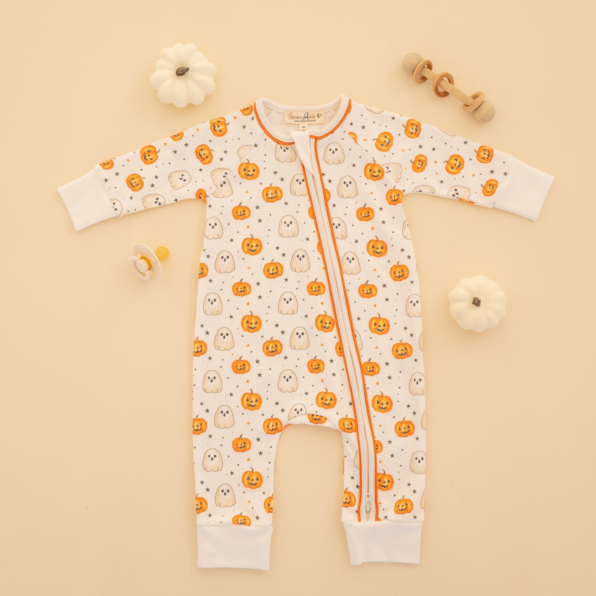 Luna and Arlo_Pumpkin and Boo Zip Playsuit_1