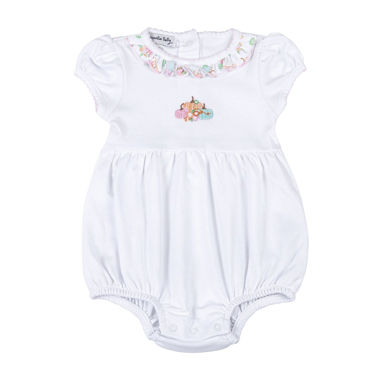 Pumpkin Blush Embroidered Short Sleeve Bubble - Magnolia BabyBubble