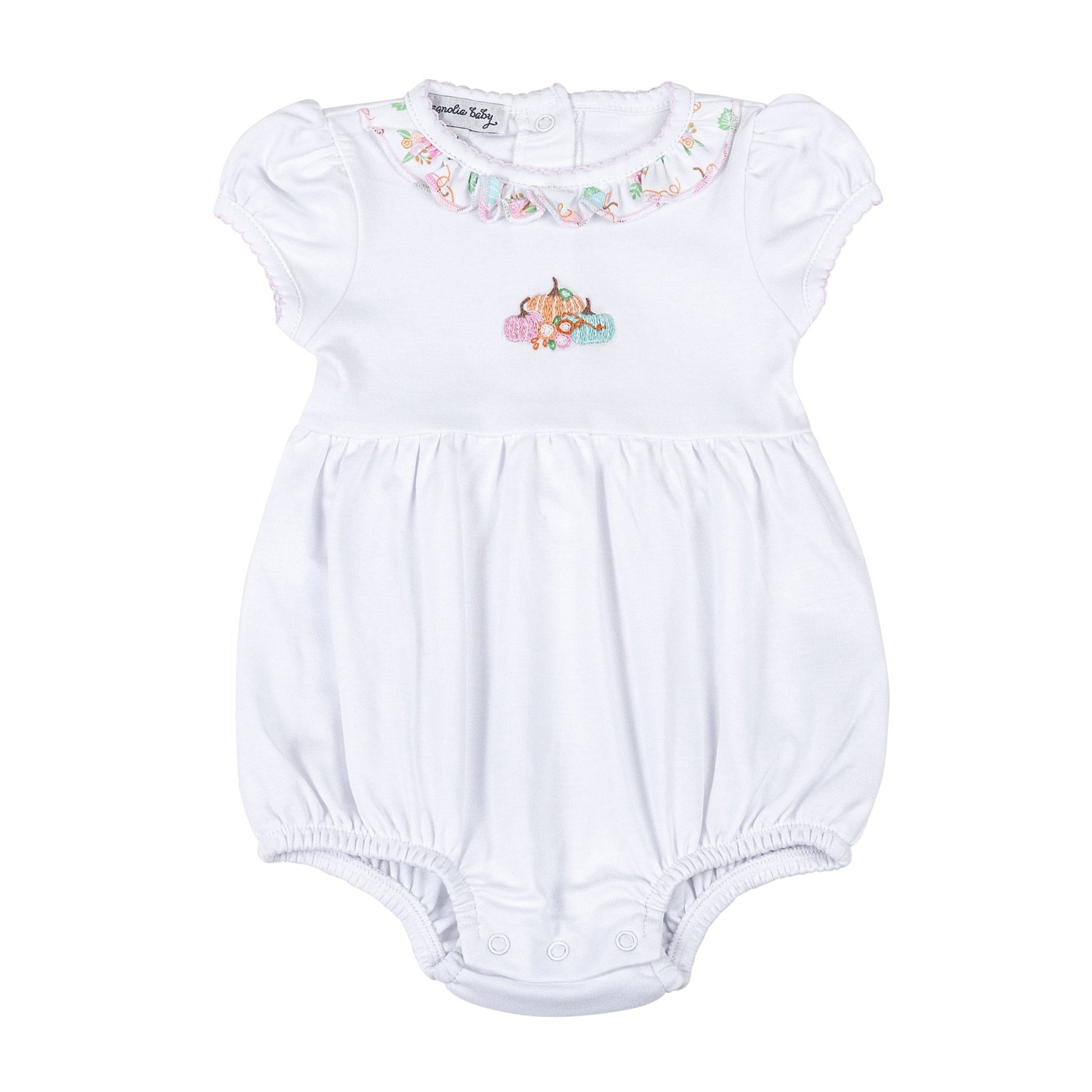 Pumpkin Blush Embroidered Short Sleeve Bubble - Magnolia BabyBubble