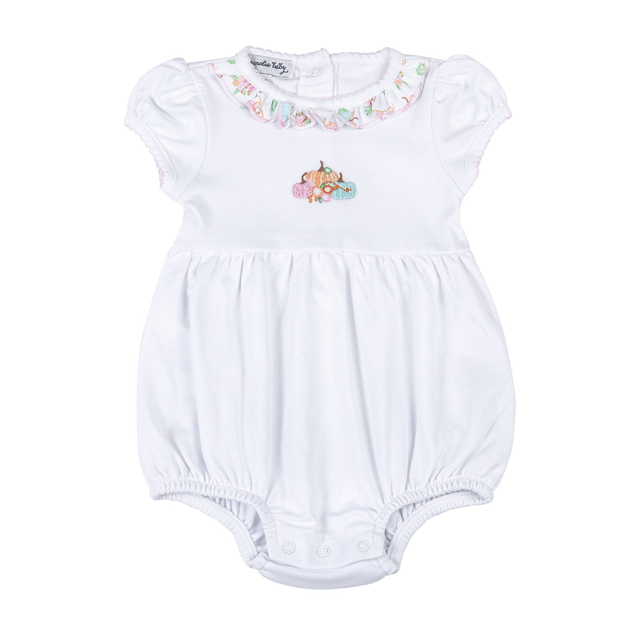 Pumpkin Blush Embroidered Short Sleeve Bubble - Magnolia BabyBubble