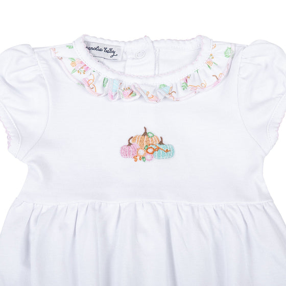 Pumpkin Blush Embroidered Short Sleeve Bubble - Magnolia BabyBubble