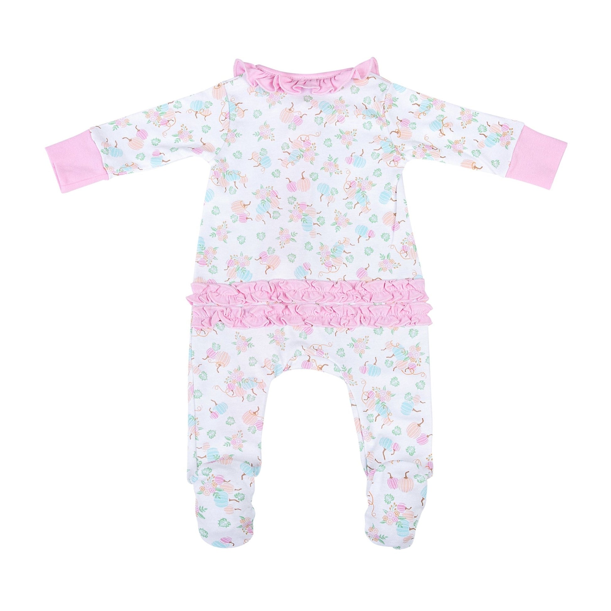 Pumpkin Blush Print Ruffle Zip Footie - Magnolia BabyFootie