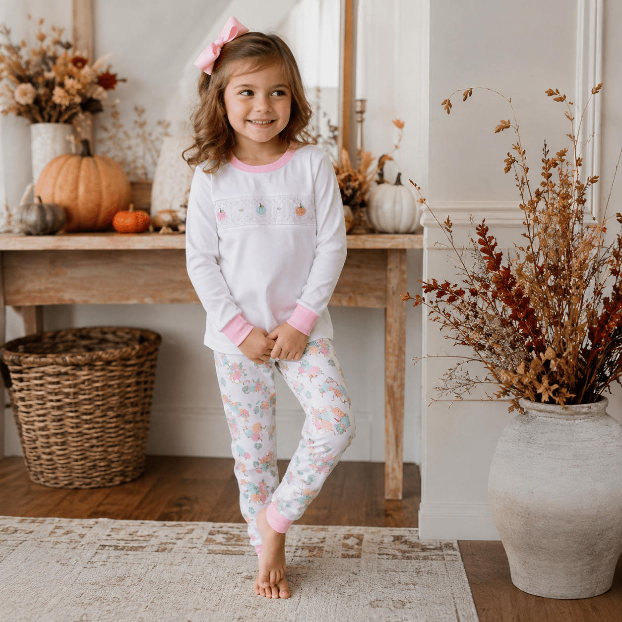 Magnolia Baby_Pumpkin Blush Smocked Long Pajamas_1