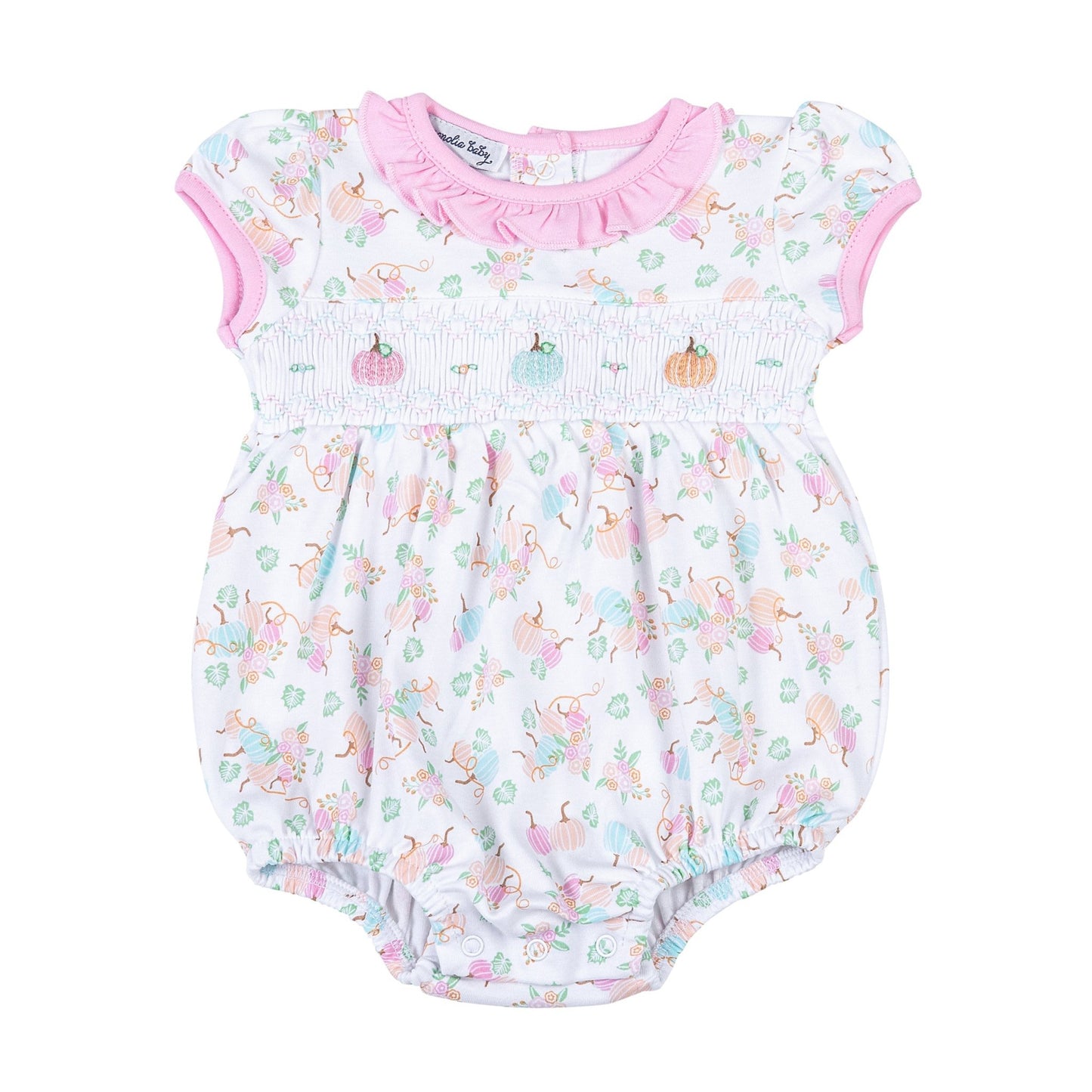 Pumpkin Blush Smocked Short Sleeve Bubble - Magnolia BabyBubble