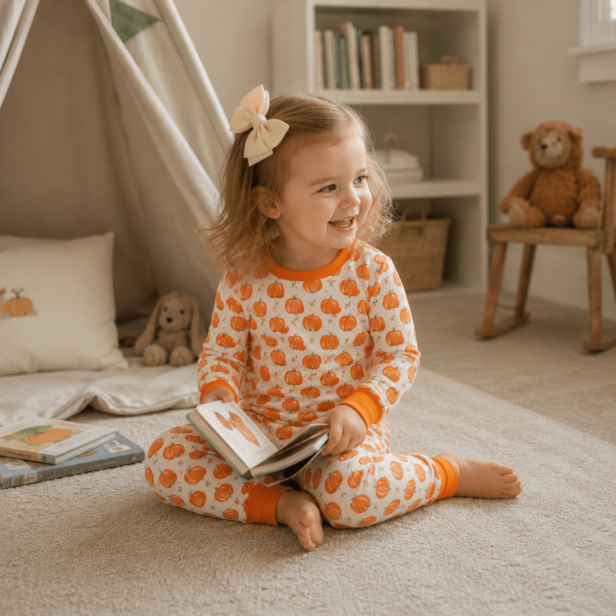 Luna and Arlo_Pumpkin Grove Long Pajamas_2