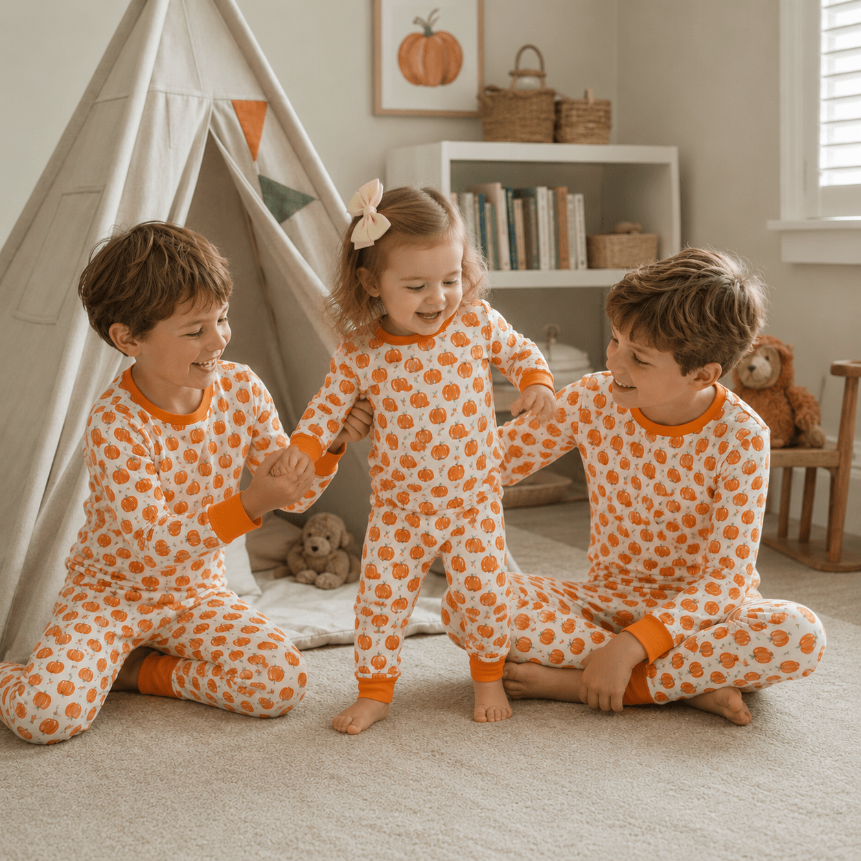Luna and Arlo_Pumpkin Grove Long Pajamas_1