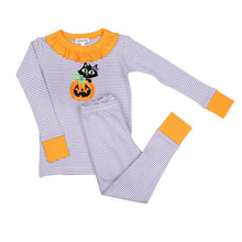  Pumpkin Kitty Applique Ruffle Long Pajamas - Magnolia BabyLong Pajamas