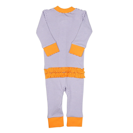 Pumpkin Kitty Applique Ruffle Zip Pajamas - Magnolia BabyZipper Pajamas