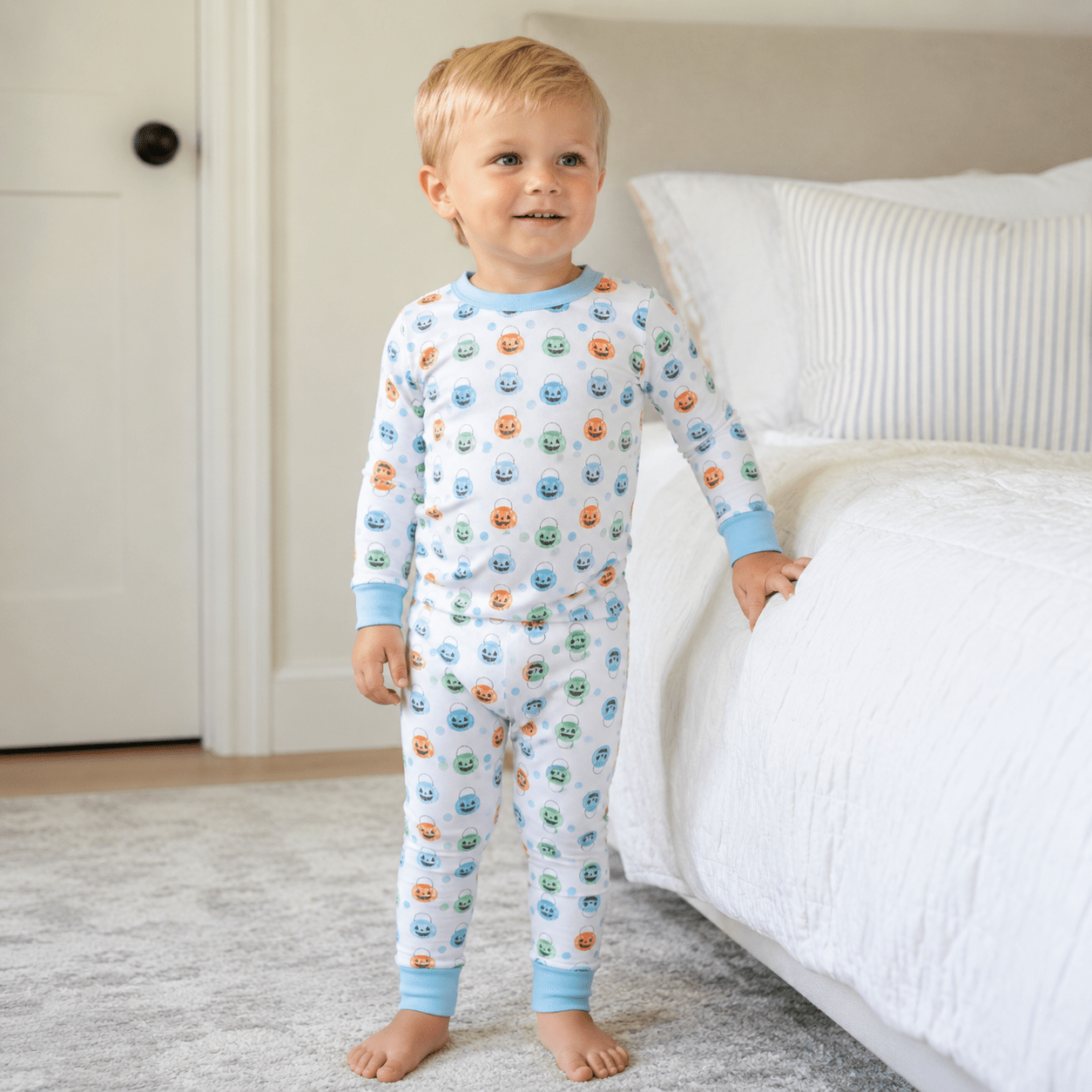 Magnolia Baby_Pumpkin Party Long Pajamas - Light Blue_1