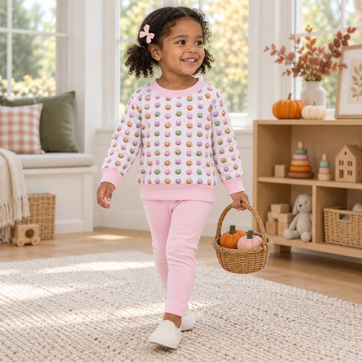 Girl Playwear Set - Pumpkin Party Sweatshirt & Leggings