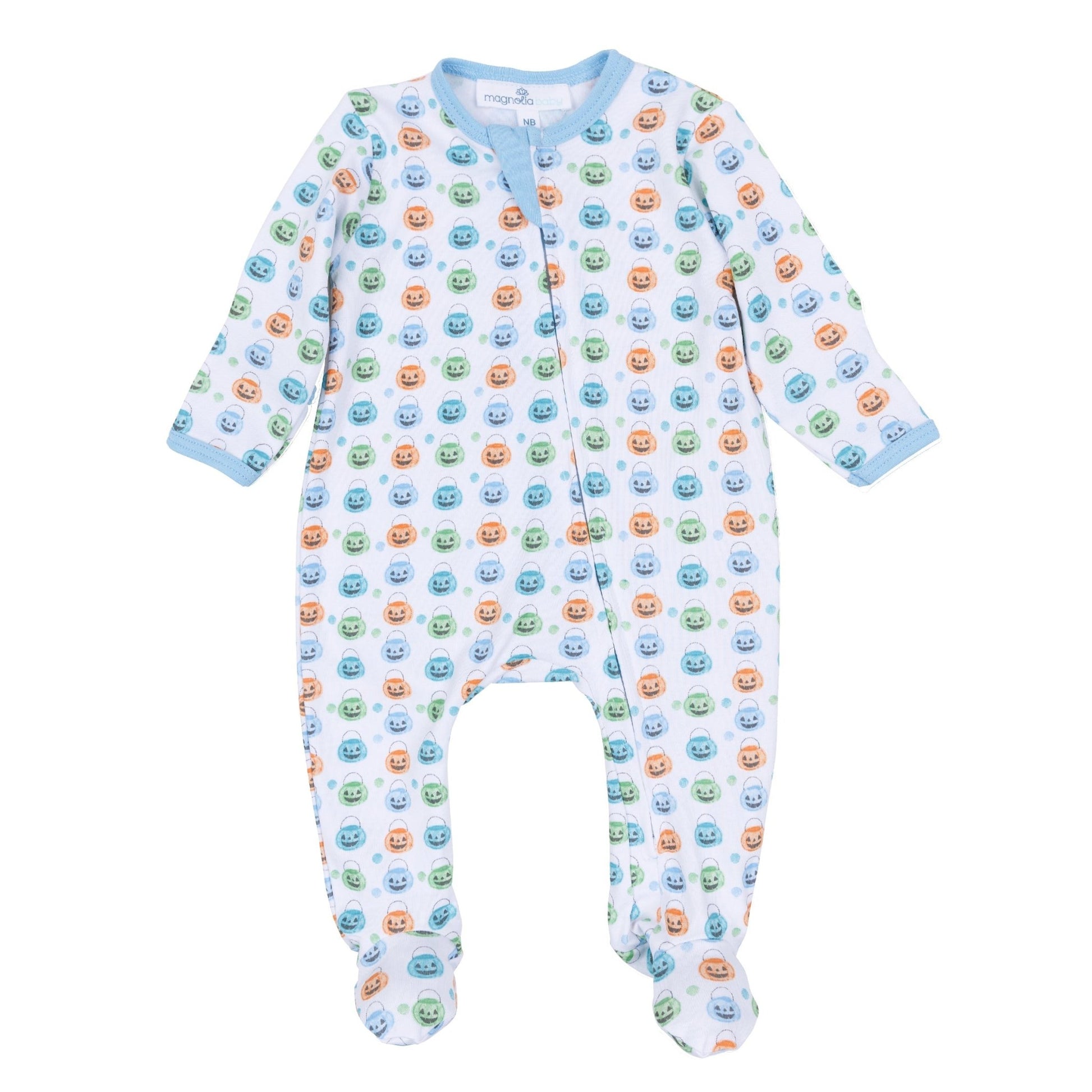 Magnolia Baby_Pumpkin Party Print Zip Footie - Light Blue_2