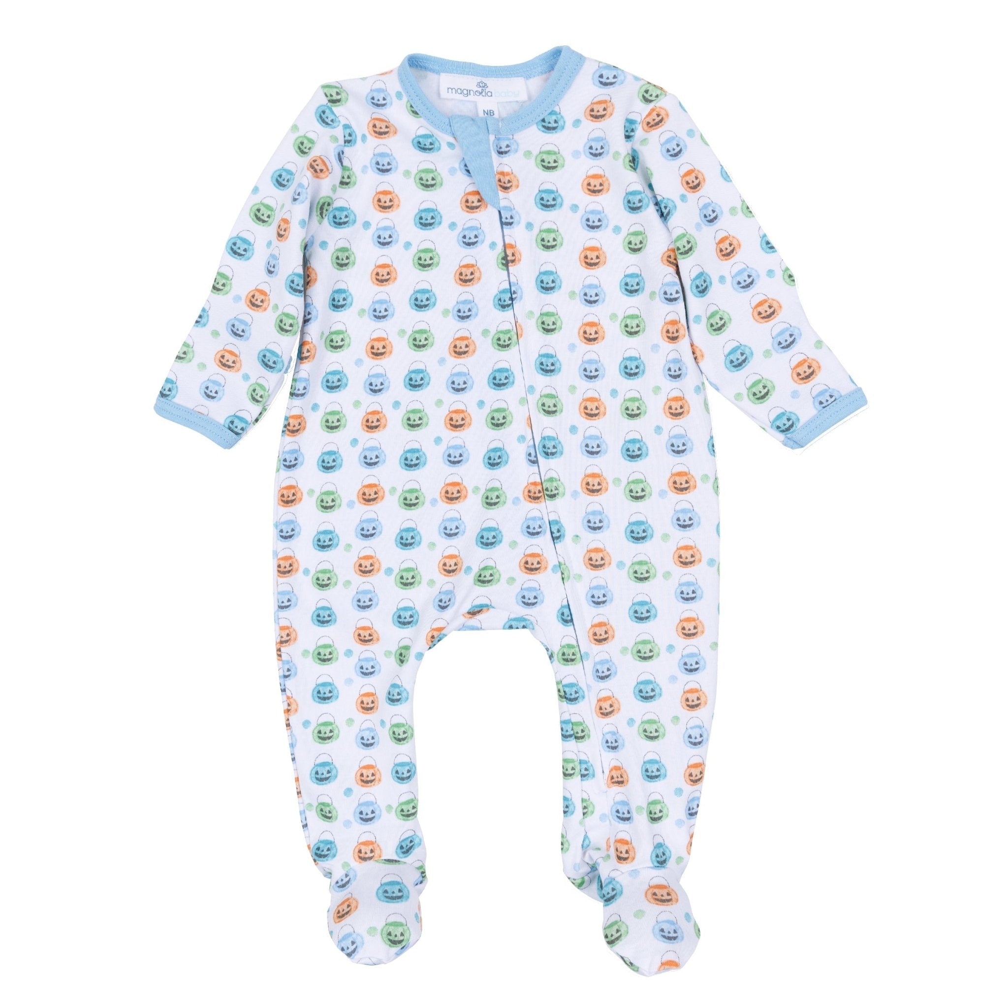 Magnolia Baby_Pumpkin Party Print Zip Footie - Light Blue_2
