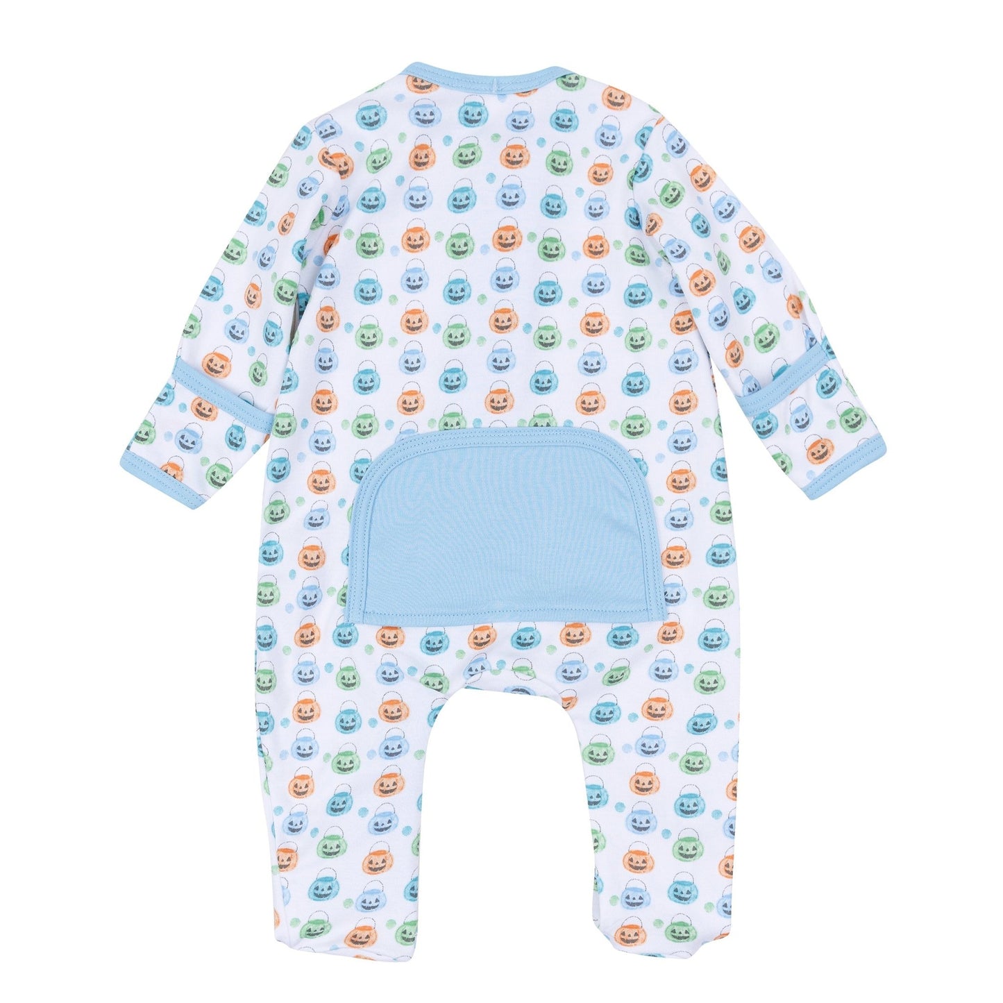Magnolia Baby_Pumpkin Party Print Zip Footie - Light Blue_4