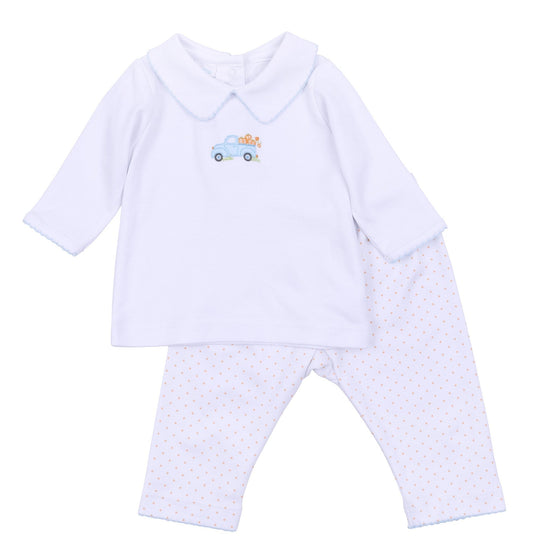 Pumpkin Patch Fun Embroidered Collared 2pc Pant Set - Light Blue - Magnolia Baby2pc Pant Set