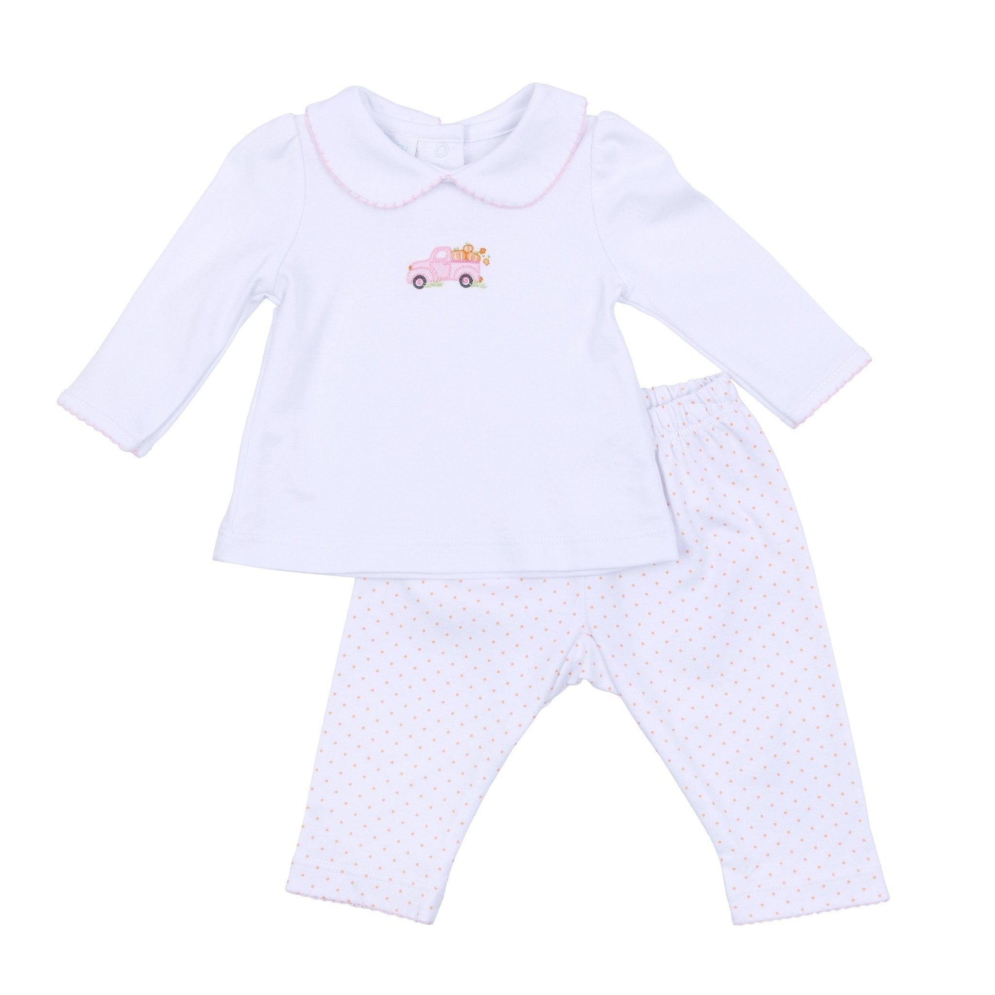 Pumpkin Patch Fun Embroidered Collared 2pc Pant Set - Pink - Magnolia Baby2pc Pant Set